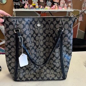 Elegant Black and Gray Coach Tote Bag